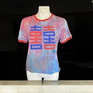 Colorful Tie Dye Graphic Short Sleeve Tee Double Happiness Size L